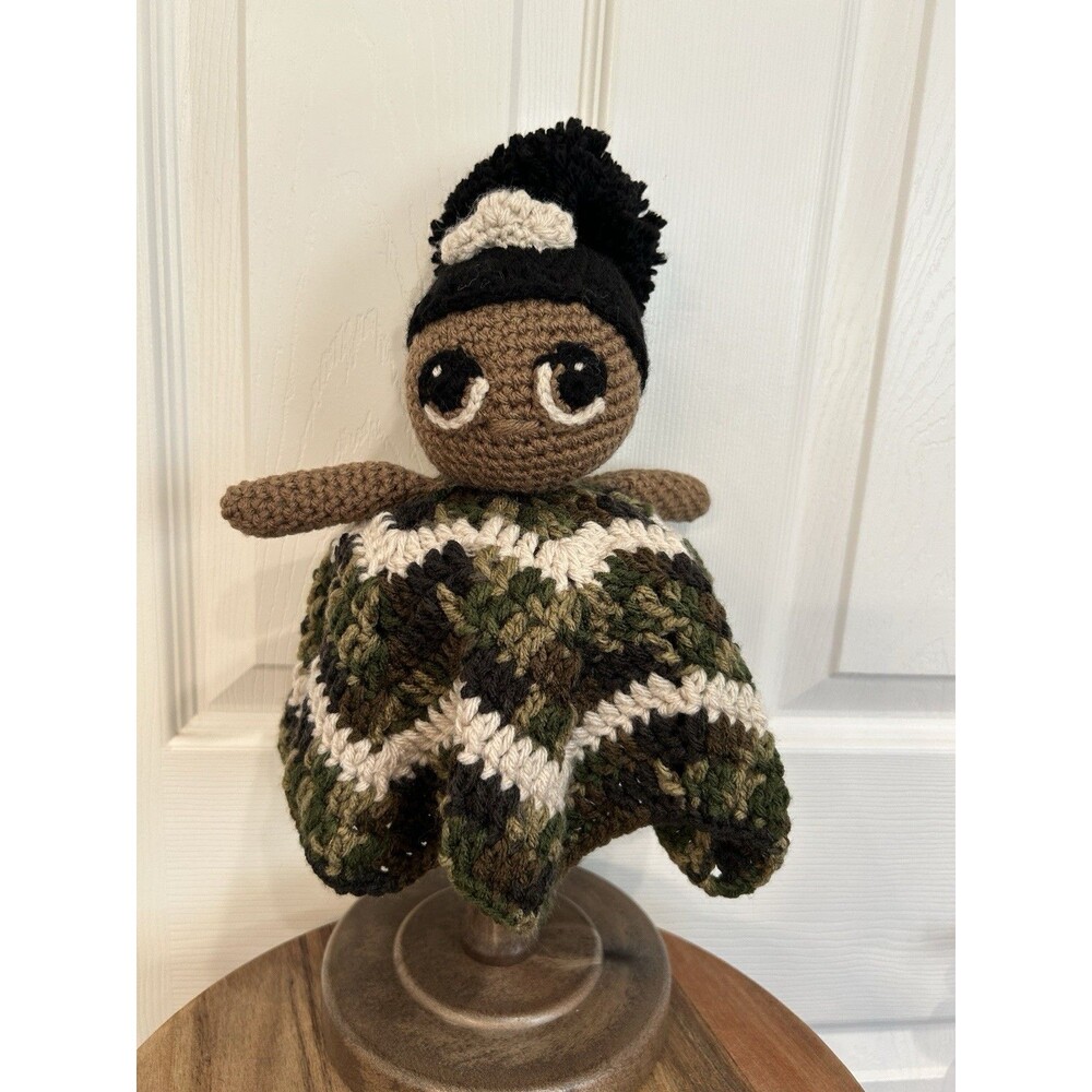 Handmade Crochet Yarn African American Lovey Doll for Baby / Toddler